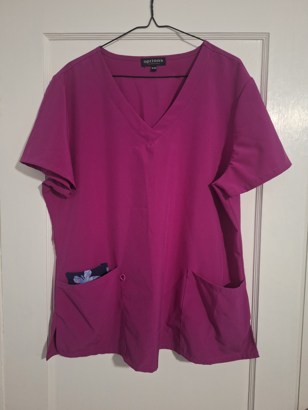 Options Women's V-Neck Scrub Top in Magenta